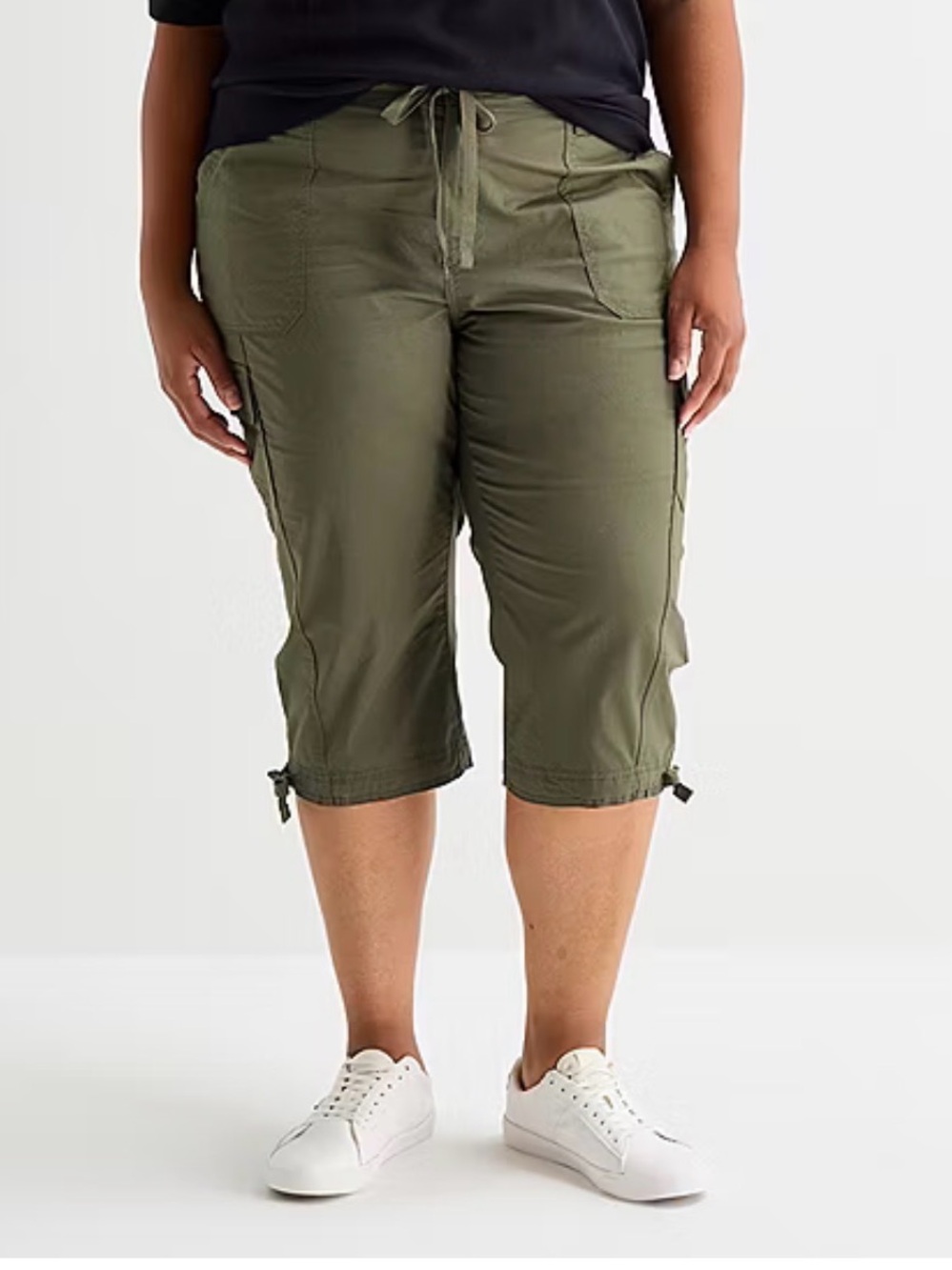 St. John's Bay Olive Green Cargo Capris Skinny Capri Pants Oregano 24W Plus Size